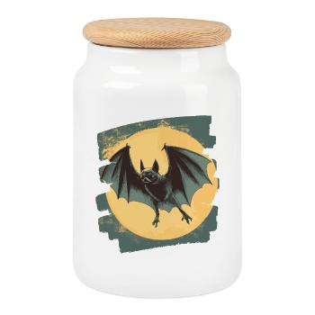 Bat Retro - Cookie Jar with Wooden Lid - white - Front