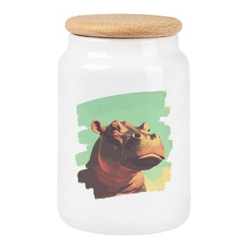 Nilpferd Retro - Keksdose mit Holzdeckel - Weiß - Vorne