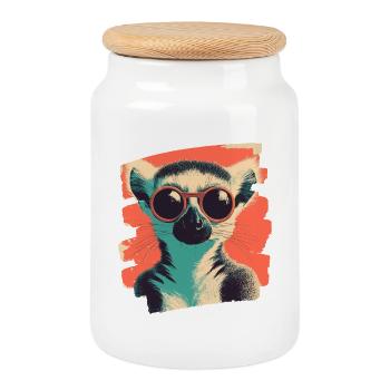 Lemur - Keksdose mit Holzdeckel - Weiß - Vorne