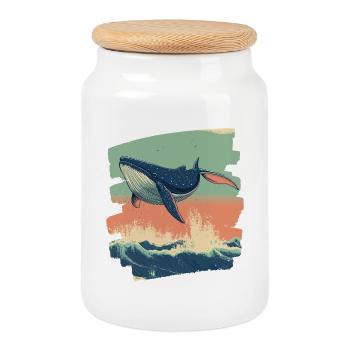 Whale - Cookie Jar with Wooden Lid - white - Front