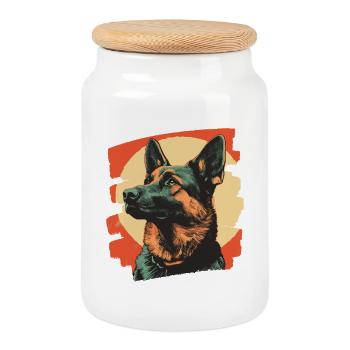 German Shepherd Retro - Cookie Jar with Wooden Lid - white - Front