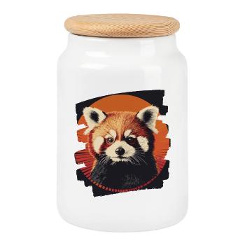 Panda roux rétro - Boîte à biscuits avec couvercle en bois - blanc - Devant