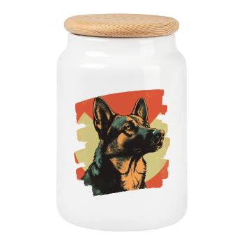 German Shepherd Retro - Cookie Jar with Wooden Lid - white - Front