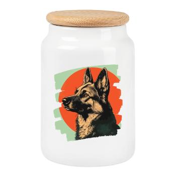 Schäferhund - Keksdose mit Holzdeckel - Weiß - Vorne