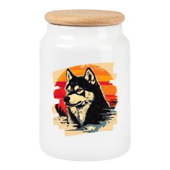 Husky - Cookie Jar with Wooden Lid - white - Front