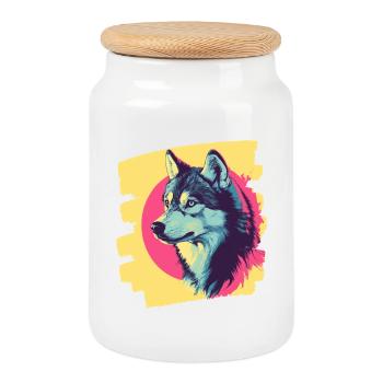 Husky - Cookie Jar with Wooden Lid - white - Front