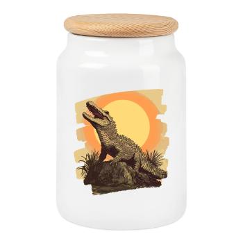 Crocodile Retro - Cookie Jar with Wooden Lid - white - Front
