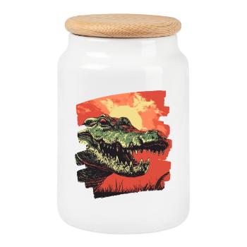 Krokodil - Keksdose mit Holzdeckel - Weiß - Vorne