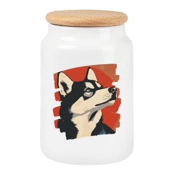 Husky - Cookie Jar with Wooden Lid - white - Front