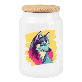 Husky - Cookie Jar with Wooden Lid - white - Front