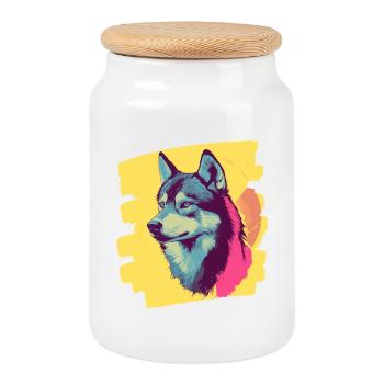 Husky - Cookie Jar with Wooden Lid - white - Front