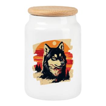 Husky - Cookie Jar with Wooden Lid - white - Front