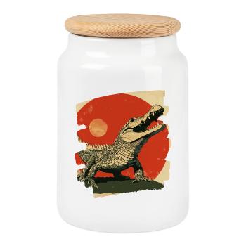 Crocodile Retro - Cookie Jar with Wooden Lid - white - Front