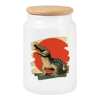 Crocodile - Cookie Jar with Wooden Lid - white - Front