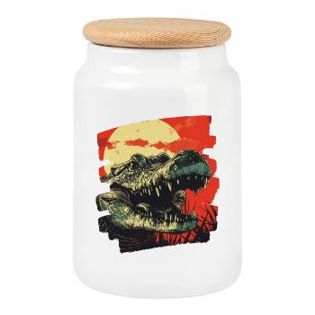 Crocodile Retro - Cookie Jar with Wooden Lid - white - Front