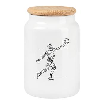 Dessin d’un joueur de volley-ball - Boîte à biscuits avec couvercle en bois - blanc - Devant
