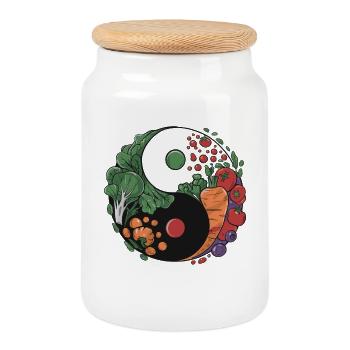 Yin Yang Équilibre Végétal - Boîte à biscuits avec couvercle en bois - blanc - Devant