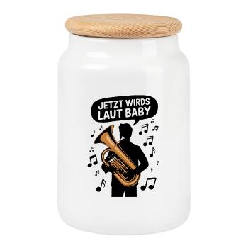 Jetzt Wird's Laut Baby Tuba Musik - Keksdose mit Holzdeckel - Weiß - Vorne