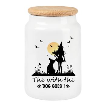 Qui va avec le chien ! - Boîte à biscuits avec couvercle en bois - blanc - Devant