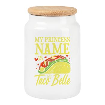 My princess name is taco belle - Keksdose mit Holzdeckel - Weiß - Vorne