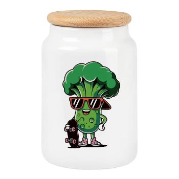 Cool Brocoli Skater Fun - Boîte à biscuits avec couvercle en bois - blanc - Devant