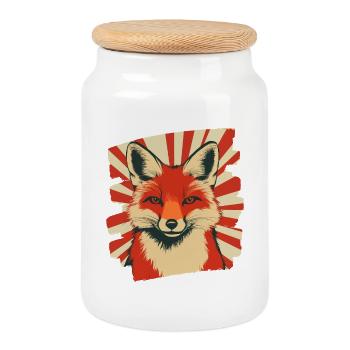 Renard Rétro - Boîte à biscuits avec couvercle en bois - blanc - Devant