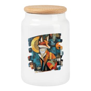 Fox - Cookie Jar with Wooden Lid - white - Front