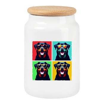 Rottie Pop Art, Bubba, Bear, Big Guy, Fuzzball - Cookie Jar with Wooden Lid - white - Front