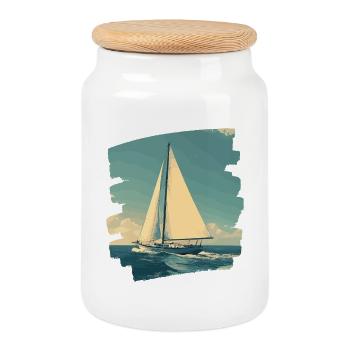 Voilier Rétro - Boîte à biscuits avec couvercle en bois - blanc - Devant