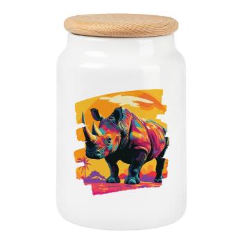 Rhinocéros - Boîte à biscuits avec couvercle en bois - blanc - Devant