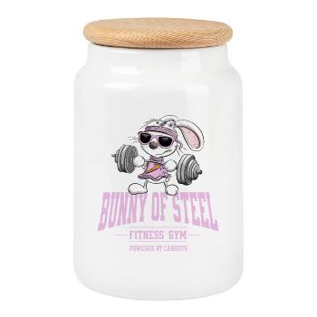 Hase Fitness Kraftsport Spruch Training - Keksdose mit Holzdeckel - Weiß - Vorne