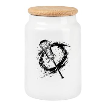 Lacrosse Schläger - Keksdose mit Holzdeckel - Weiß - Vorne