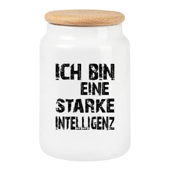 KI Spruch Ich bin eine starke Intelligenz - Keksdose mit Holzdeckel - Weiß - Vorne