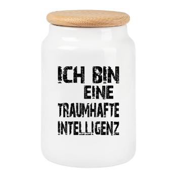 KI Spruch Ich bin eine traumhafte Intelligenz - Keksdose mit Holzdeckel - Weiß - Vorne