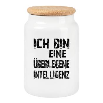 KI Spruch Ich bin eine überlegene Intelligenz - Keksdose mit Holzdeckel - Weiß - Vorne