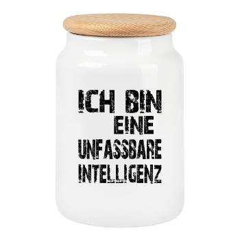 KI Spruch Ich bin eine unfassbare Intelligenz - Keksdose mit Holzdeckel - Weiß - Vorne