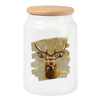Deer with antlers - Cookie Jar with Wooden Lid - white - Front