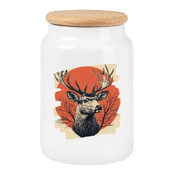 Deer with antlers - Cookie Jar with Wooden Lid - white - Front