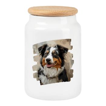 Australian Shepherd - Keksdose mit Holzdeckel - Weiß - Vorne