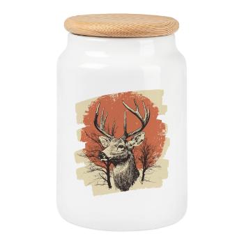 Deer with antlers - Cookie Jar with Wooden Lid - white - Front