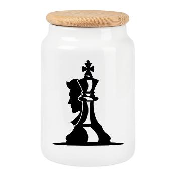 Chess Player Sketch - Cookie Jar with Wooden Lid - white - Front