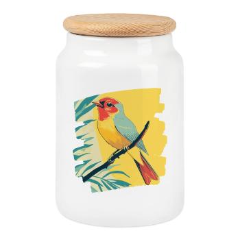 Kanarienvogel - Keksdose mit Holzdeckel - Weiß - Vorne