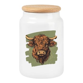Scottish Highland cattle - Cookie Jar with Wooden Lid - white - Front