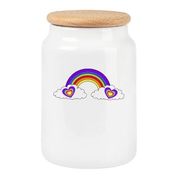 LGBT Rainbow Heart Hearts - Cookie Jar with Wooden Lid - white - Front