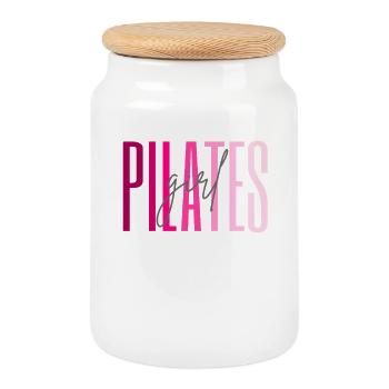 Pilates Girl Pink Fitness Gift - Cookie Jar with Wooden Lid - white - Front