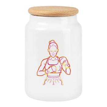 Boxer Drawing - Cookie Jar with Wooden Lid - white - Front