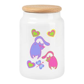 Valentin Cats Cat Heart Hearts Dear Partners - Cookie Jar with Wooden Lid - white - Front