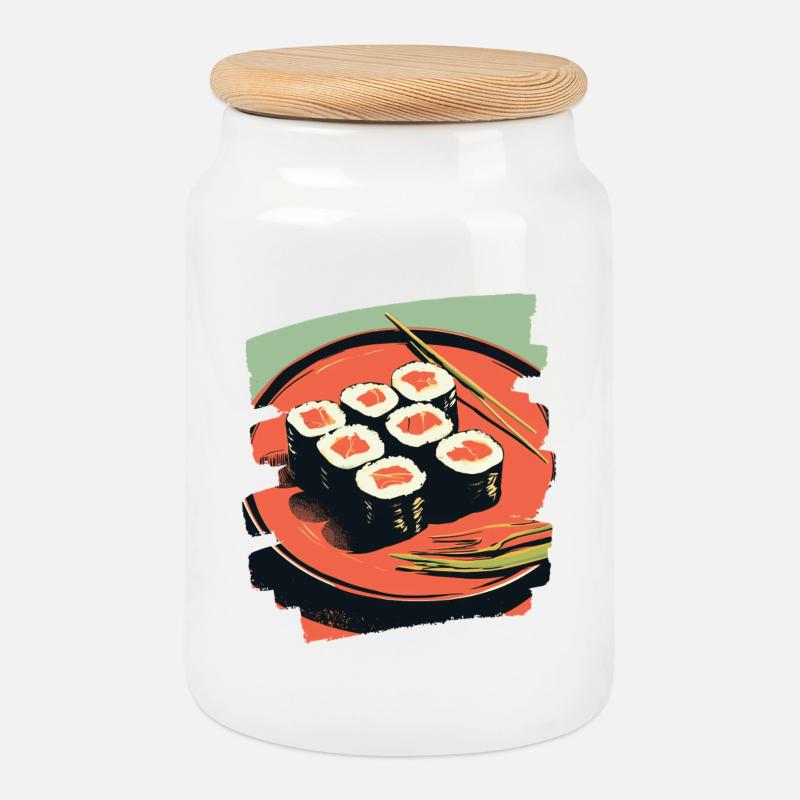 Sushi - Keksdose mit Holzdeckel - Weiß