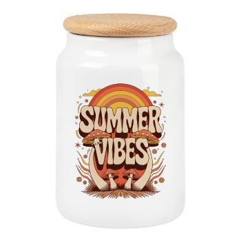 Summer Vibes Retro Pilz Hippie Festival Sommer - Keksdose mit Holzdeckel - Weiß - Vorne