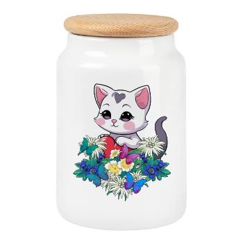 Printemps Chats Chat Coeur Tyrol Autriche Enfant - Boîte à biscuits avec couvercle en bois - blanc - Devant